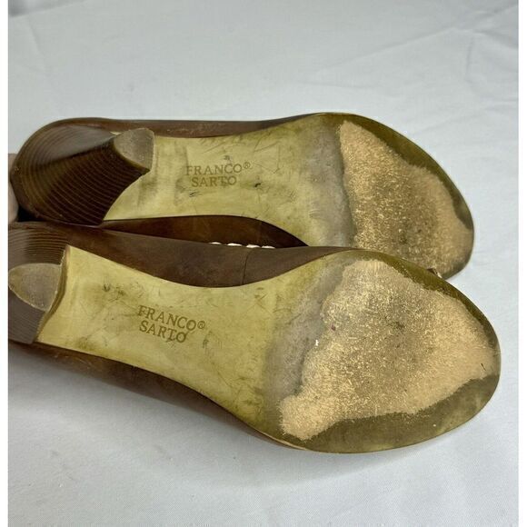 Franco‎ Sarto Light Brown Leather Slip On Peep Toe Flat Bow Flicker Heels US 6.5 - Picture 10 of 11